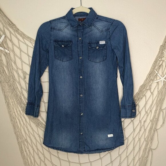 7 FOR ALL MANKIND Girl's Denim Western-Style Long Sleeve Dress S - Picture 1 of 12